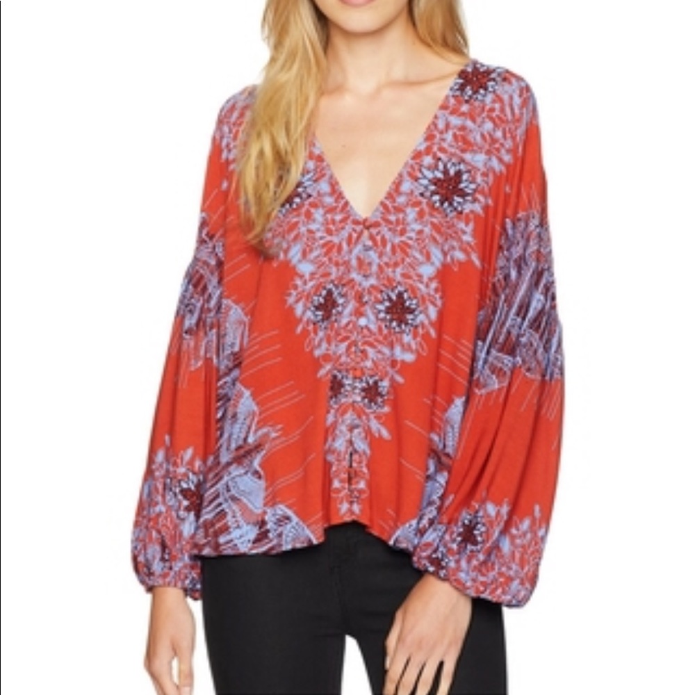 NWT Free People Birds of a feather printed top